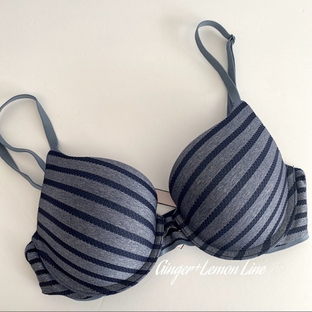 Victoria's Secret Blue Stripe Perfect Shape Push Up Bra 32C